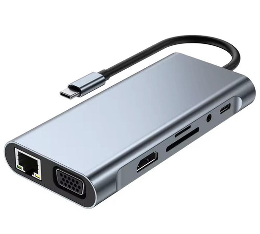 Hub USB-C 11-en-1 Multiport - HDMI VGA RJ45 USB 3.0 Lecteur SD/TF Audio - Adaptateur Type-C