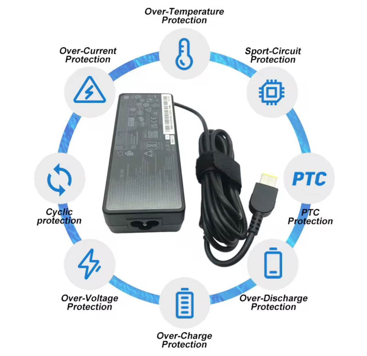 Chargeur PC Portable Lenovo USB65W Embout Rectangulaire Jaune (Slim Tip) – Adaptateur Secteur Lenovo ThinkPad / IdeaPad (20V - 4.5A)