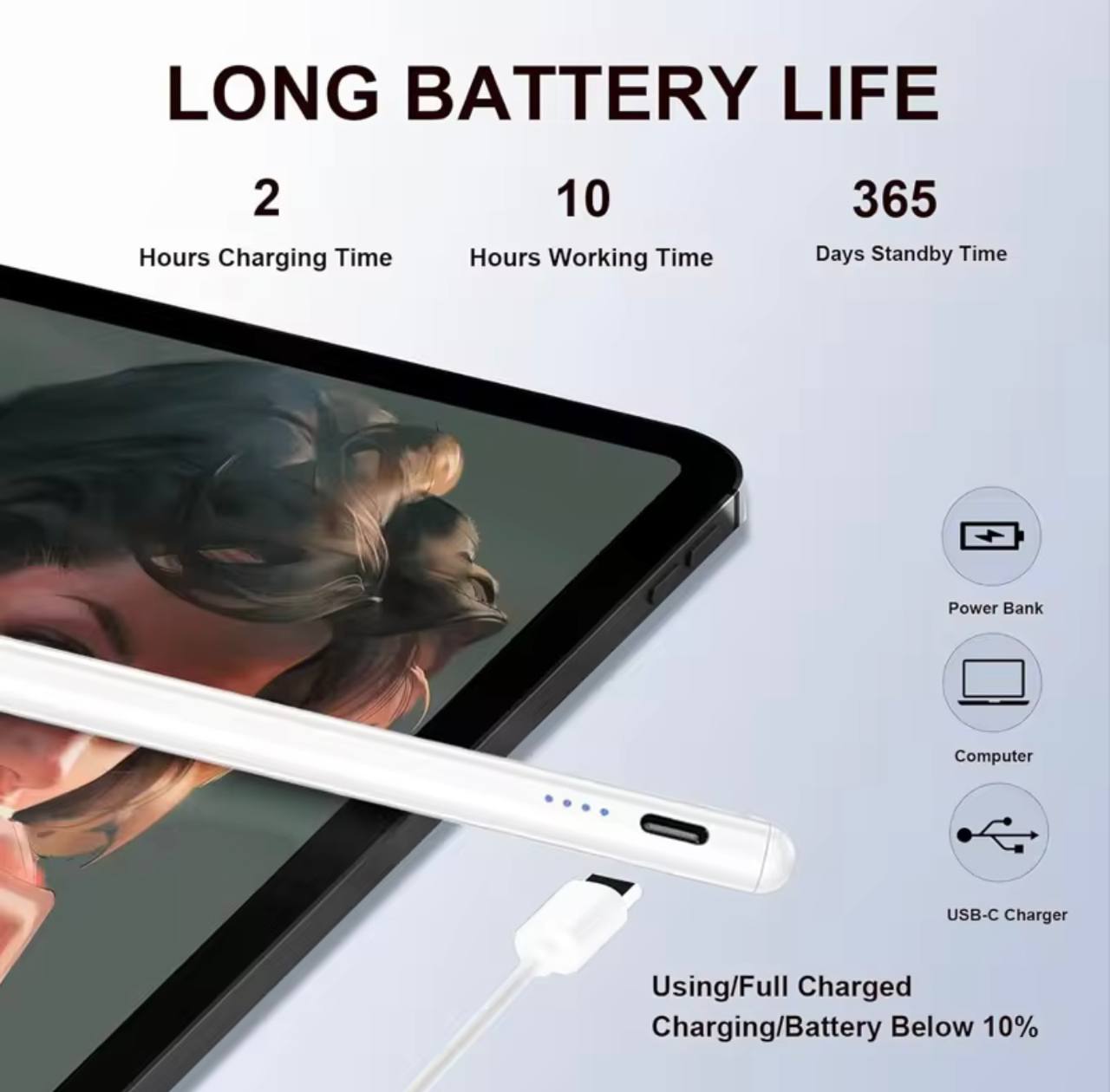 Stylet Universel Tactile Rechargeable - Pour diPad, Tablette Android & Windows (iPhone, Samsung, Huawei, Xiaomi)