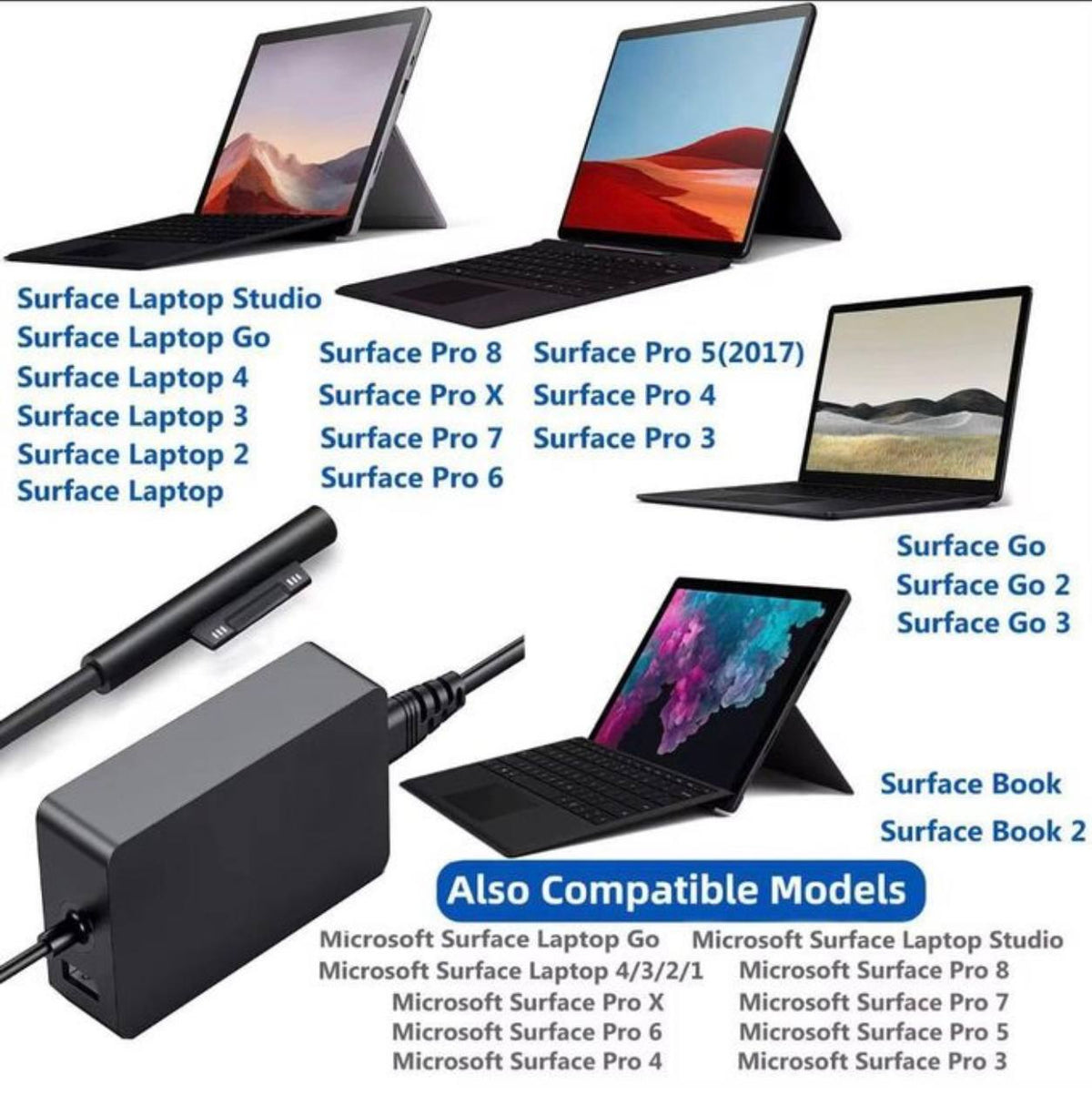 Chargeur Microsoft Surface Pro Embout Magnétique Surface Connect – Adaptateur Secteur Microsoft Surface Pro 3 / 4 / 5 / 6 / 7 / 8 / X & Laptop (65W avec Port USB)
