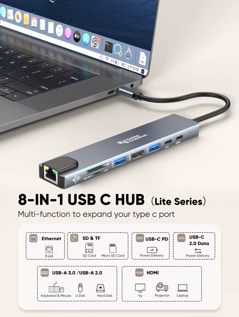 Adaptateur 8 en 1 hub USB-C type c