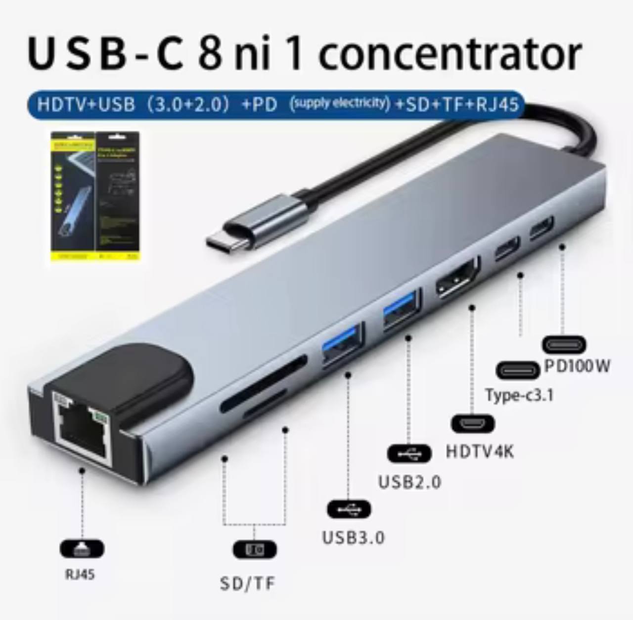 Adaptateur 8 en 1 hub USB-C type c