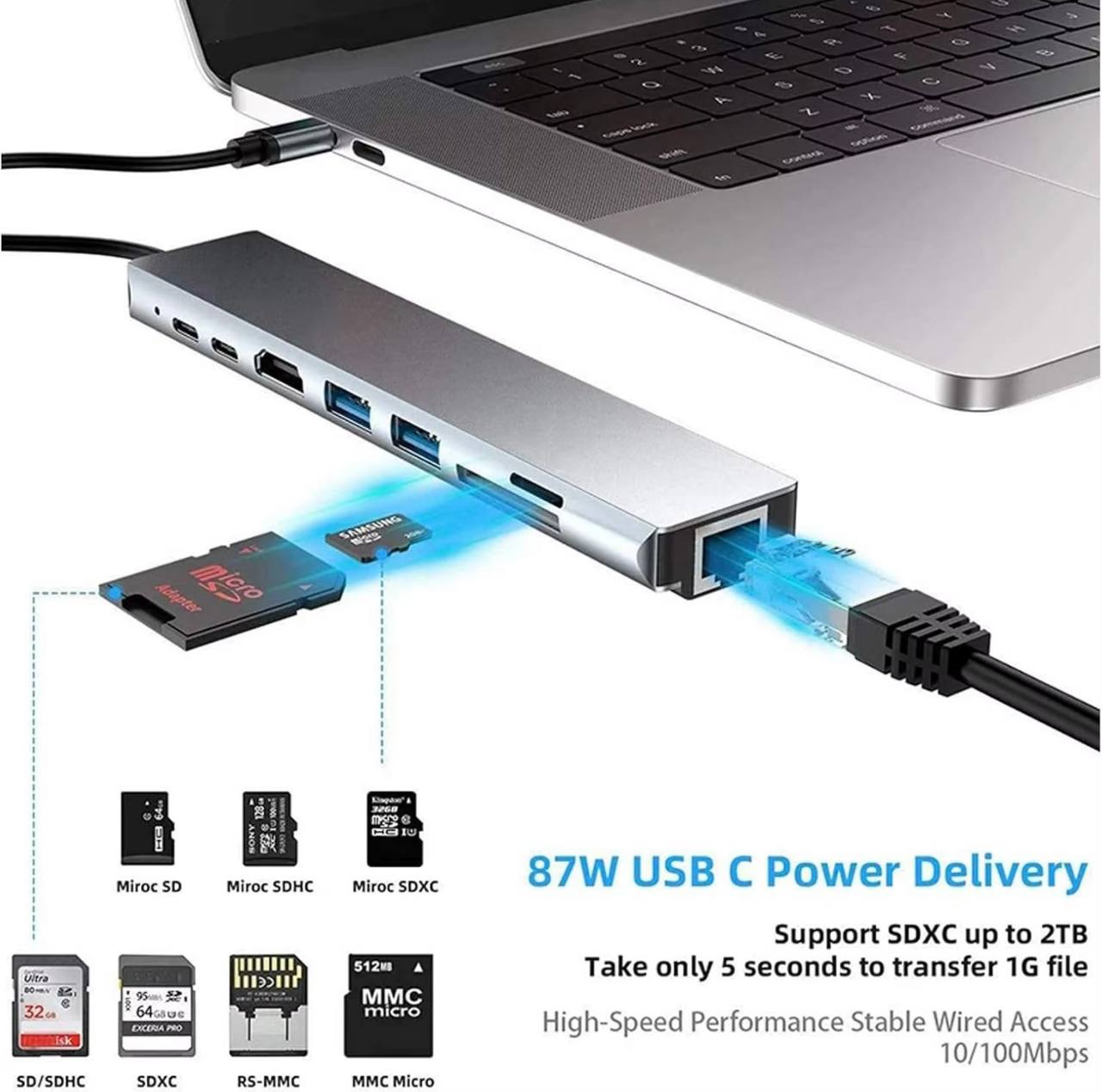 Adaptateur 8 en 1 hub USB-C type c
