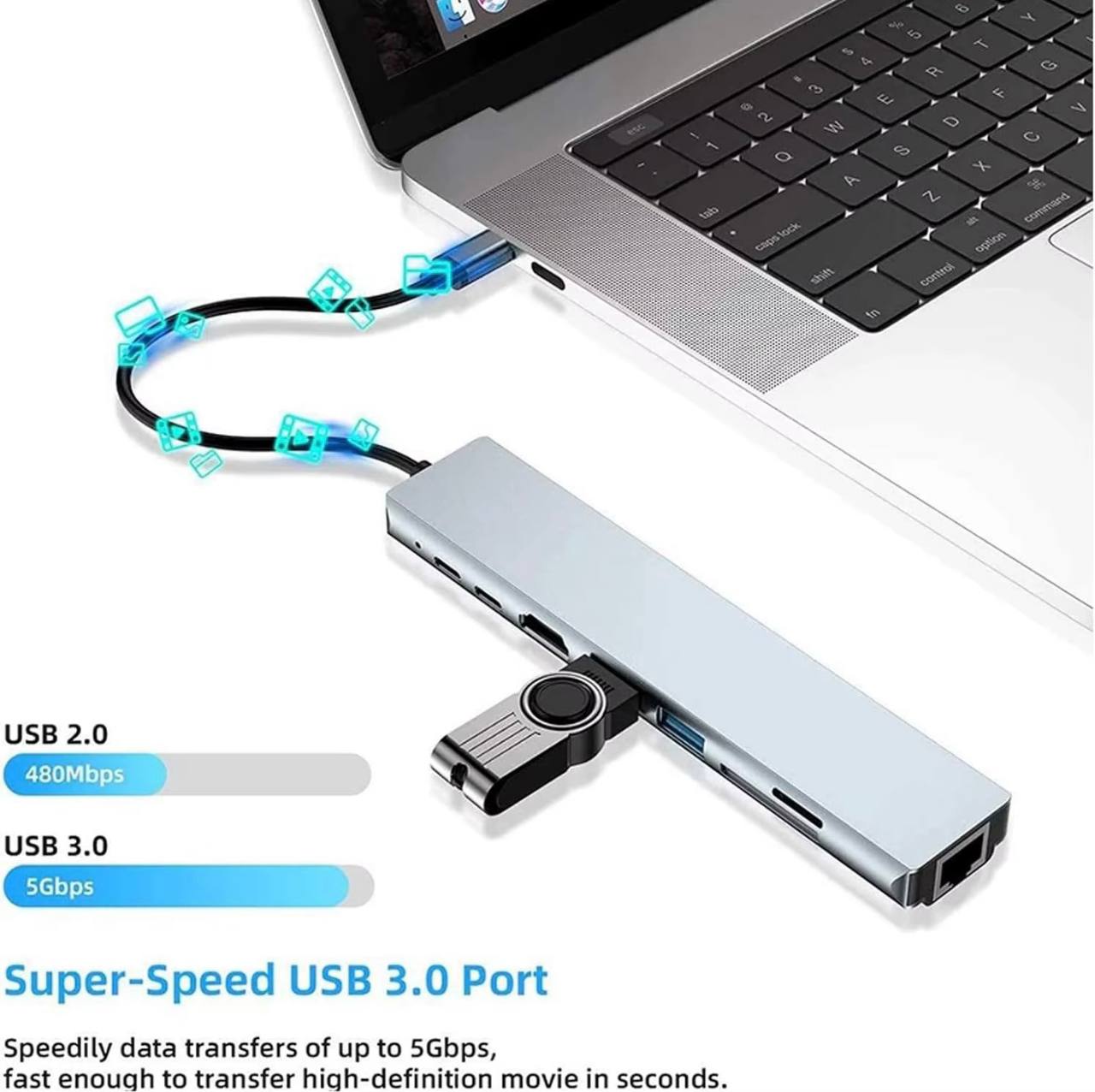 Adaptateur 8 en 1 hub USB-C type c